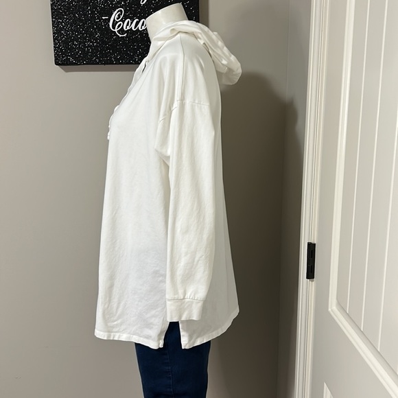 EILEEN FISHER Shirt White Hooded Long Sleeve Tshirt Top High Neck Sz XS - Picture 4 of 11